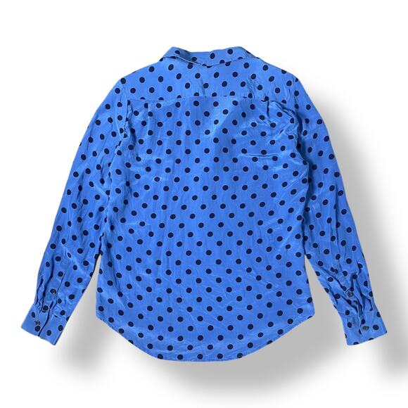 Joe Fresh‎ Blue Polka Dot Silk Blouse Top Size M Business Casual Preppy - Picture 5 of 10